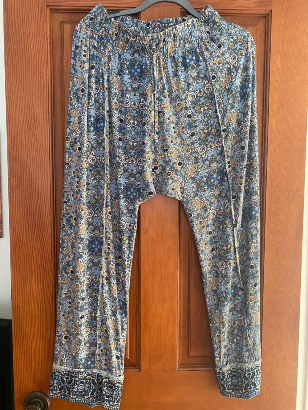 Free People Blue and Tan Floral Harem Pants